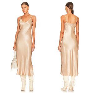 💕ENZA COSTA💕 Bias Slip Dress ~ Khaki Satin Midi Length Size 2 = Medium NWOT